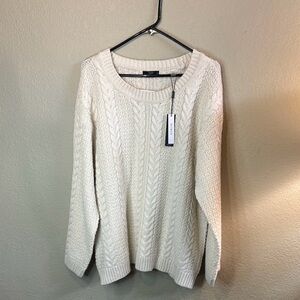 New Tahari Sweater Women’s Off White Cable Knit Crew Neck Casual Sweater Sz 1X